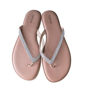 Torrid Women Rhinestone Embellish Flip Flop Sandals Tan Nude Sparkly Thong 13WW